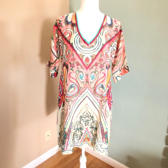 Johnny Was silk colorful V-neck tunic - Picture 2 of 8